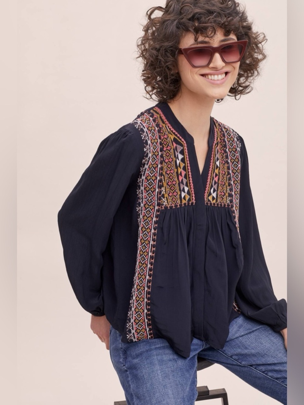 bl^nk London Women’s Black Lisi Embroidered Long Sleeve Blouse, Size Small - Picture 5 of 16